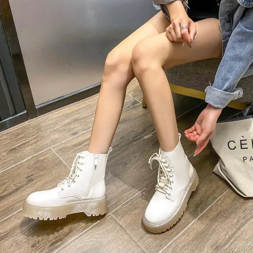 White Platform Lace-Up Boots